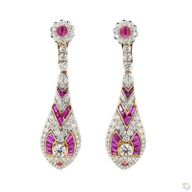 Modern 4.78 Carat Round Brilliant Cut Diamond Ruby Gold Earrings, Pair For Sale - Image 3 of 9