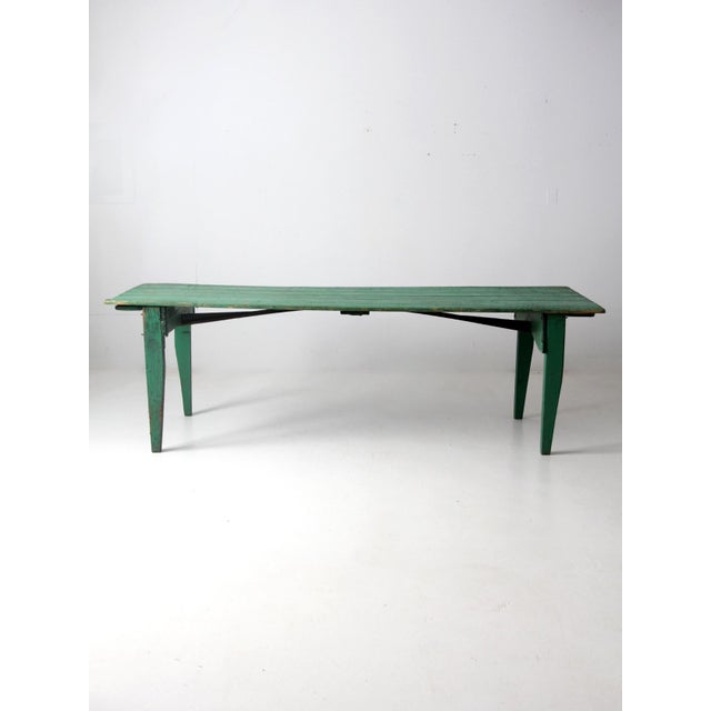 Antique Green Wooden Folding Table 8 Ft For Sale - Image 6 of 18