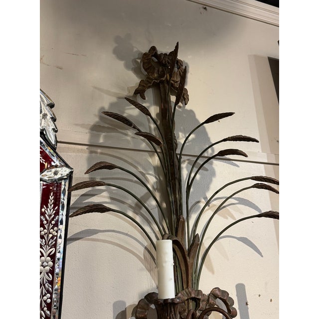 19th Century Pair of 19th Century Italian Giltwood Wheat Sconces For Sale - Image 5 of 7