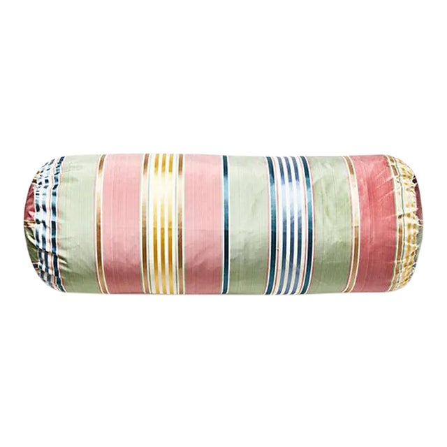 The House of Scalamandré Charlotte Stripe Bolster, Perennial For Sale