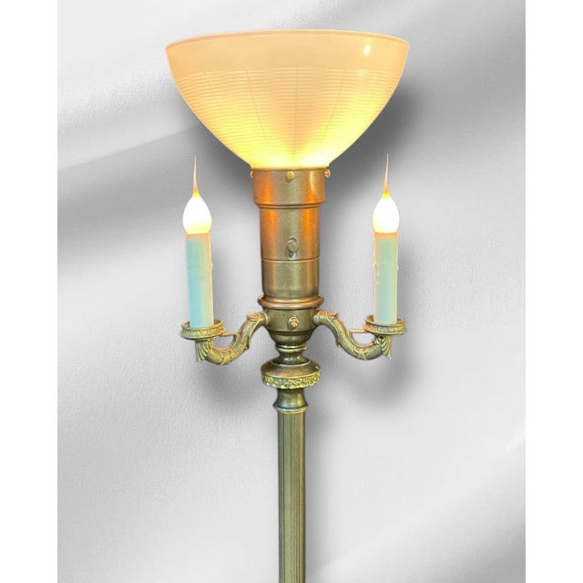 1940s 1940s Torchiere Floor Lamp With Two Marble Pieces For Sale - Image 5 of 8