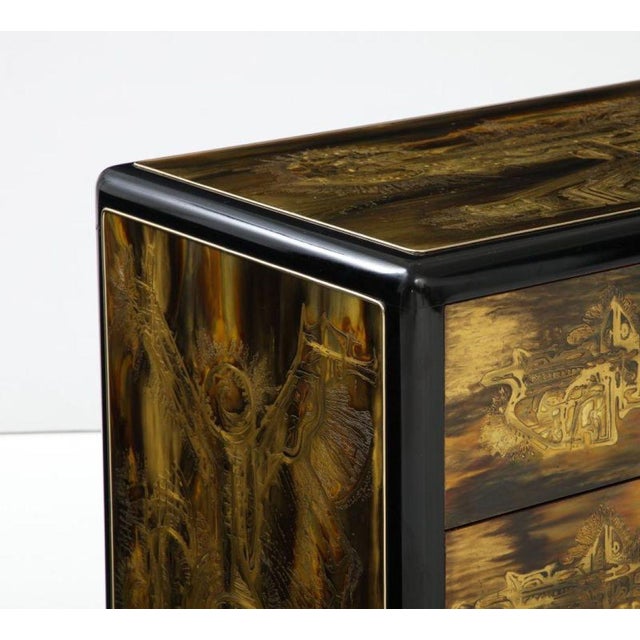 Mastercraft Acid-Etched Brass Chest of Drawers by Bernhard Rohne for Mastercraft, C 1970. For Sale - Image 4 of 5