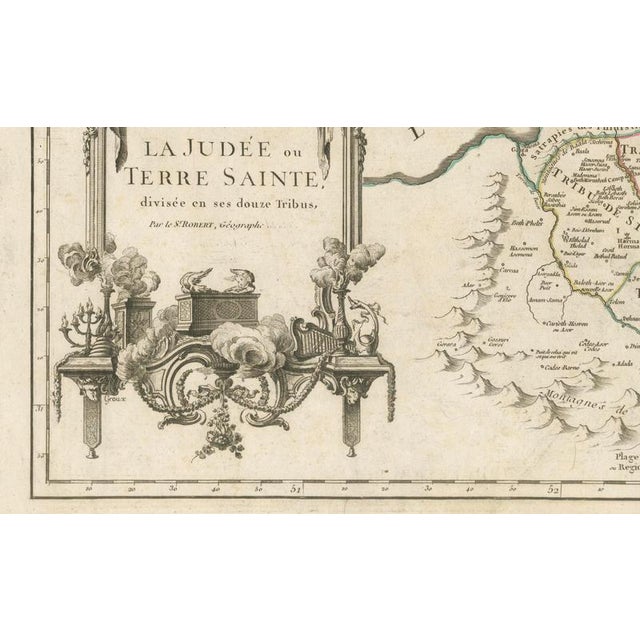 Gold Antique French Map of the Holy Land with Twelve Tribes of Israel, 1750s For Sale - Image 8 of 11