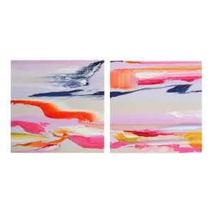 Martyn Jones, Surrealist Abstract Painting Pair, Martyn Jones British Color Diptych Painting - A Pair