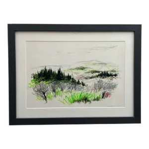 Original Artwork on Paper in Fine Gallery-Style Presentation, Tuscany, 1982, American Listed Artist, Framed