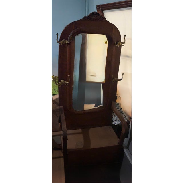 A grand, stately turn-of-the-century Victorian-era hall tree bench crafted from premium solid Tiger Oak. Handed down...