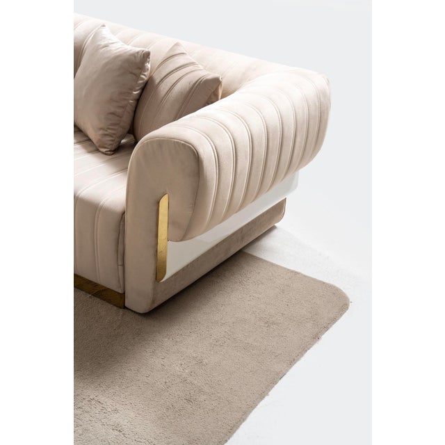 New Luna 3–Piece Channel Tufted Gold Accent Luxury Sofa Set - Sofa , Loveseat & Chair For Sale - Image 11 of 18