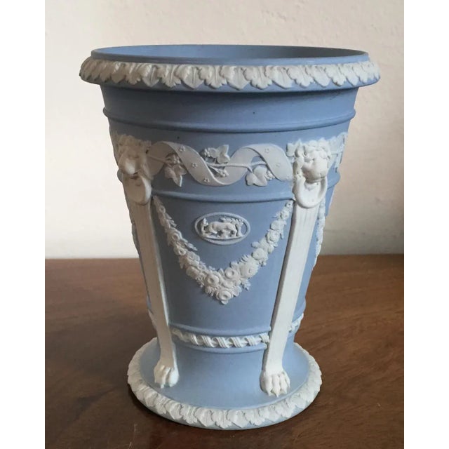 Early 20th Century Antique Edwardian Wedgwood Light Blue Jasperware Vase For Sale - Image 5 of 10