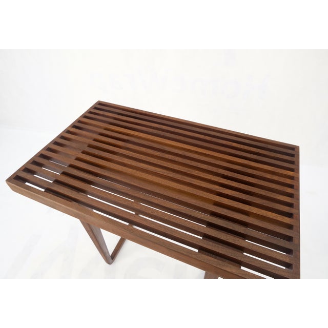 Compact Slotted Teak Wood Danish Mid-Century Modern Bench Seat For Sale - Image 9 of 12