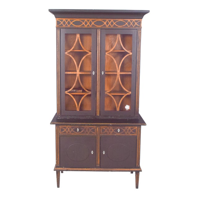 Danish Rustic Painted Cabinet with Gilt Accents For Sale