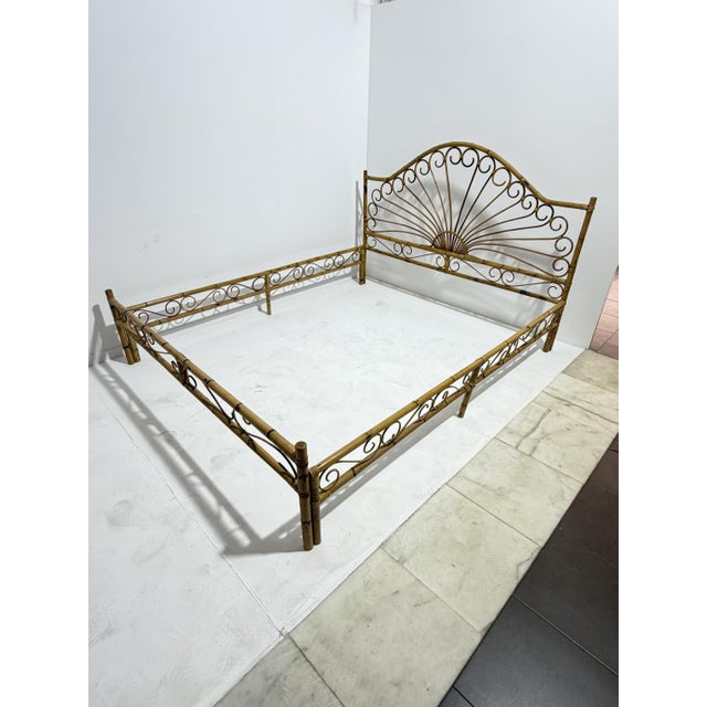 Bamboo bed made in Italy, 1960s Width 173 cm, depth 205 cm, height 117 cm (base height 36 cm). Intact and in good...