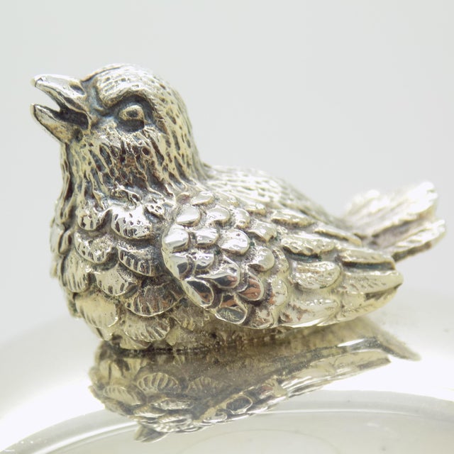 Vintage Italian Cotton Swab Jar with Bird Top in Silver 800, Milan, 1970s For Sale - Image 3 of 14