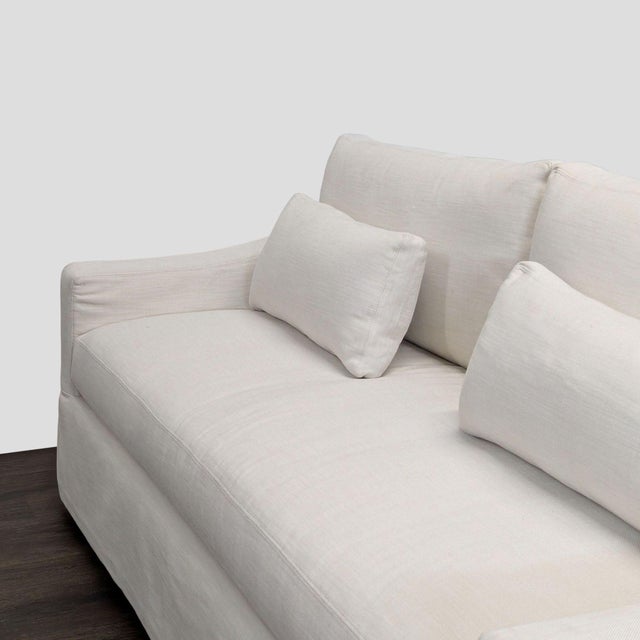 Restoration Hardware Belgian White Slipcovered Fabric Loveseat With Cushions For Sale In San Francisco - Image 6 of 9