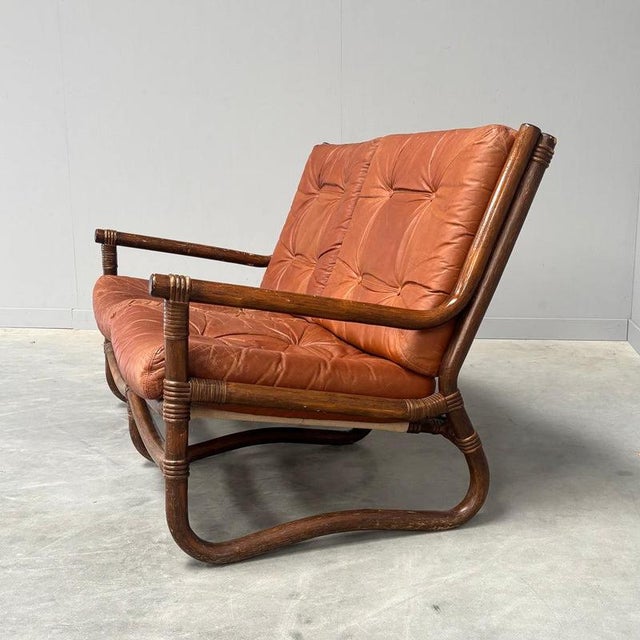 Late 20th Century Vintage Bamboo and Leather Sofa, 1970s For Sale - Image 5 of 15