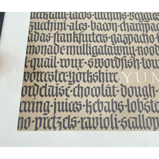 A delightful signed print by famed calligrapher and type designer Julian Waters. Waters lists dozens of delicious foods in...