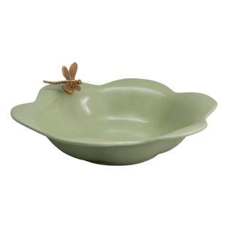 Dragonfly Celadon Green Scallop Bowl For Sale