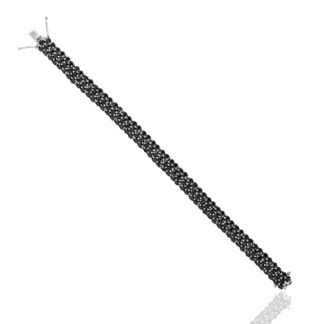 Contemporary Wide Three Row Mosaic 14.37 CTW Black Onyx Tennis Bracelet in 925 Sterling Silver 7 Inch For Sale - Image 3 of 15