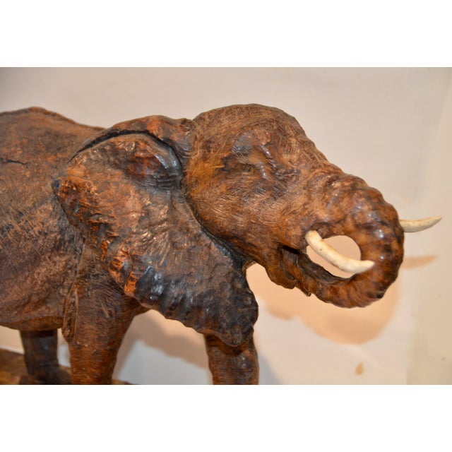 1940s A Fine Large Carved Vintage Elephant on Stone Base For Sale - Image 5 of 6