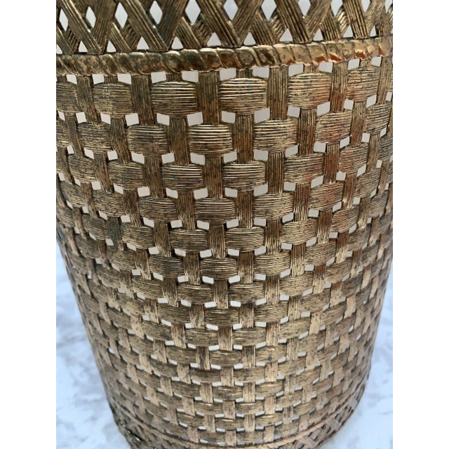 Midcentury Gold Toned Metal Mesh Waste Basket For Sale In Sacramento - Image 6 of 8