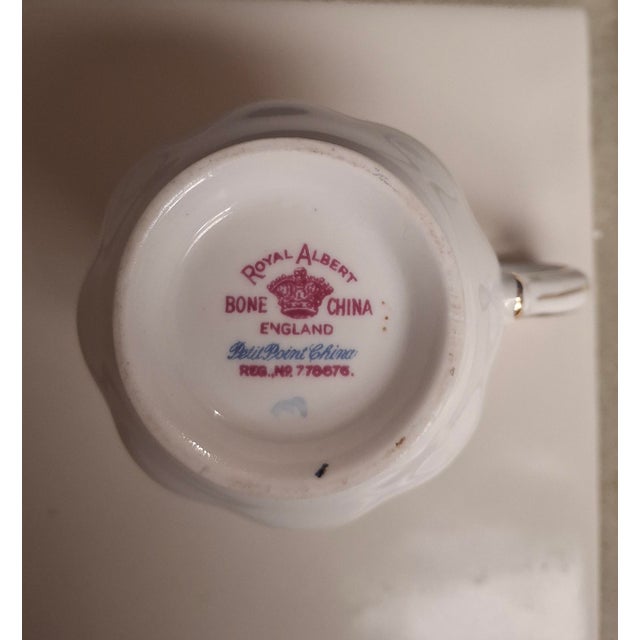 Royal Albert "Petit Point" (Creamer and Sugar Bowl) Description: ​Elevate your tea service with this exquisite vintage...