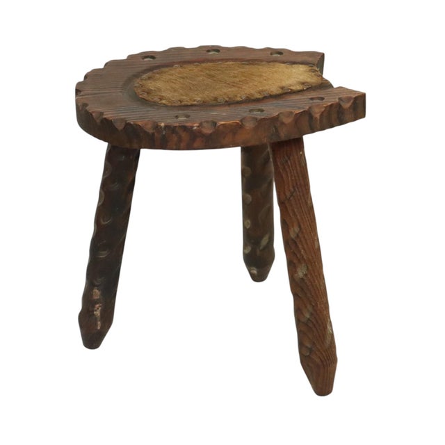 Brutalist Spanish Tripod Wooden Milk Stool For Sale - Image 13 of 15