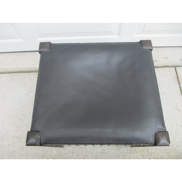 Mission Arts & Crafts Style Black Leather Footstool on Wooden Casters For Sale - Image 9 of 11