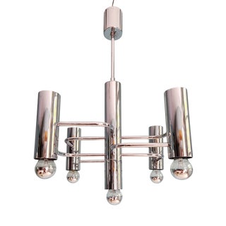 Chrome-Plated Metal Chandelier by Gaetano Sciolari for Boulanger, 1970s For Sale