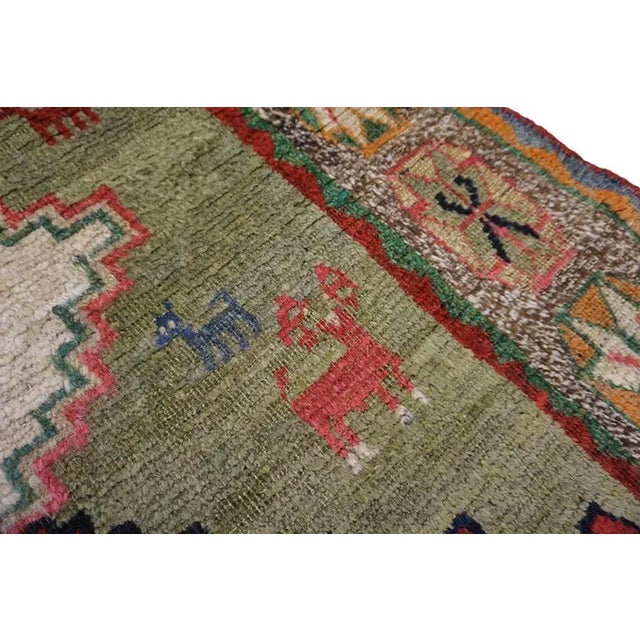 1920s Green Tribal Camel Animal Antique S. Persian Gabbeh Carpet 4' X 6'3" Knotted Wool Rug For Sale - Image 9 of 9