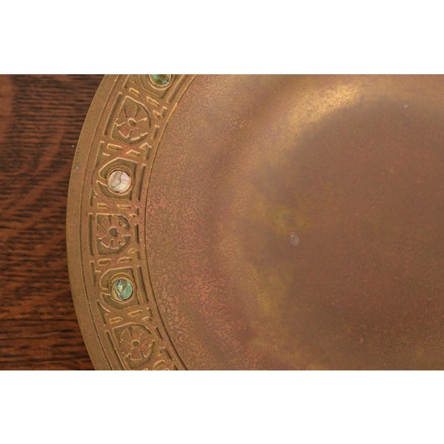 Early 20th Century Tiffany Studios New York Bronze Doré Bowl With Abalone Inlay For Sale - Image 5 of 11
