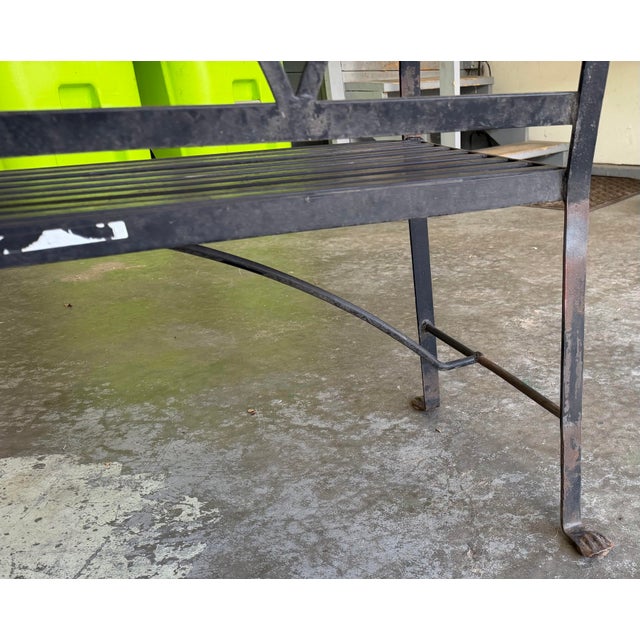 Vintage Regency-Style Reeded Wrought-Iron Garden Bench With Paw Feet For Sale - Image 11 of 12