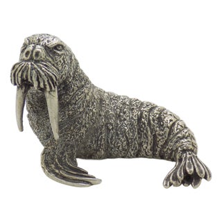 Large Vintage Italian Handmade Silver Walrus Figurine by Mario Cerreti, Tuscany, 1950s For Sale