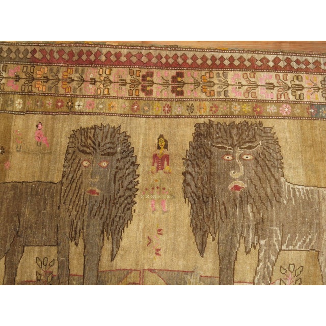 Vintage Zabihi Collection Double Lion Turkish Gallery Size Runner - 5'7" x 11'10" For Sale - Image 10 of 12