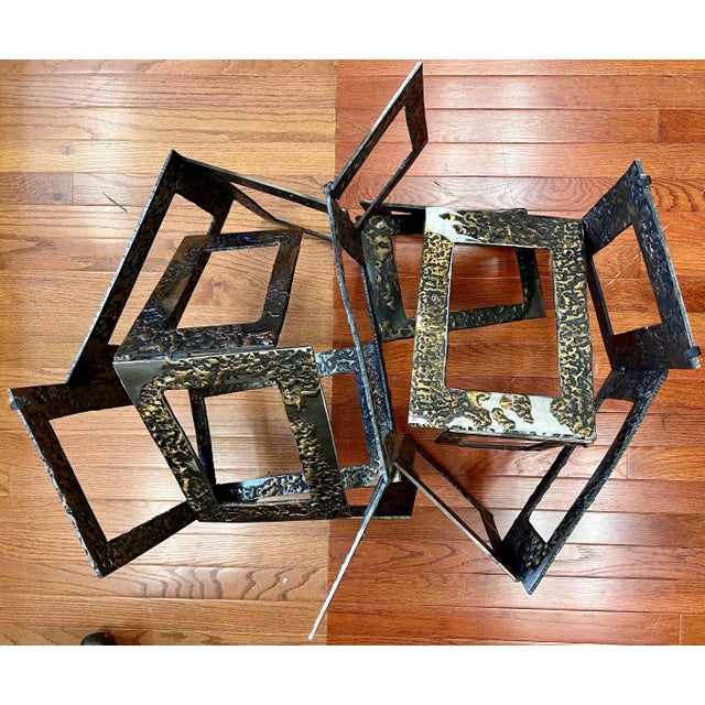 Metal Mid Century Brutalist Sculptural Metal and Glass Coffee Table For Sale - Image 7 of 8