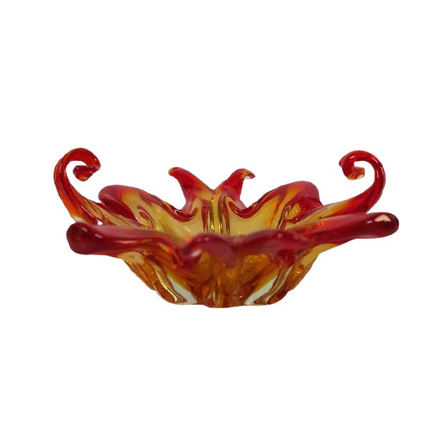 Vintage Orange Murano Glass Bowl For Sale