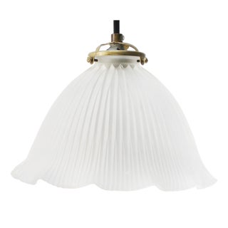 Vintage French Holophane Frosted Glass Pendant Light For Sale