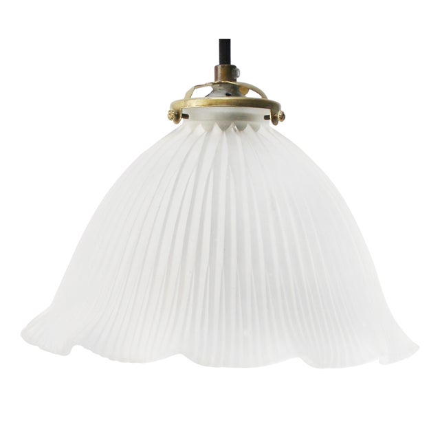 Vintage French Holophane Frosted Glass Pendant Light For Sale
