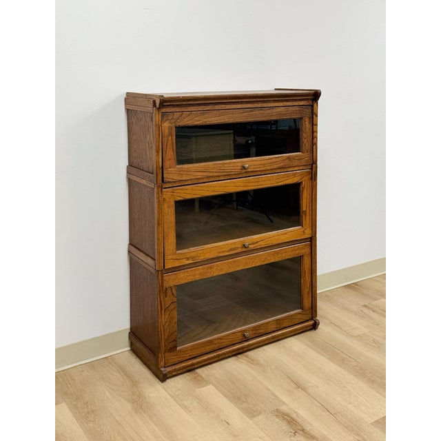 Traditional Vintage Bookcase Three Stack Oak Barrister Glass Door Traditional Shelf For Sale - Image 3 of 15