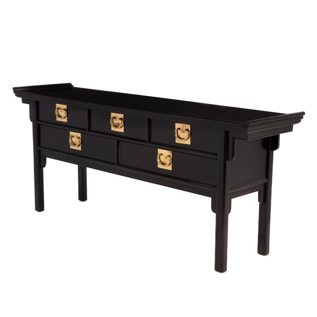 Century Furniture Century Furniture Chin Hua Pagoda Console Credenza Raymond Sobota Brass Black Lacquer 1970s For Sale - Image 4 of 14