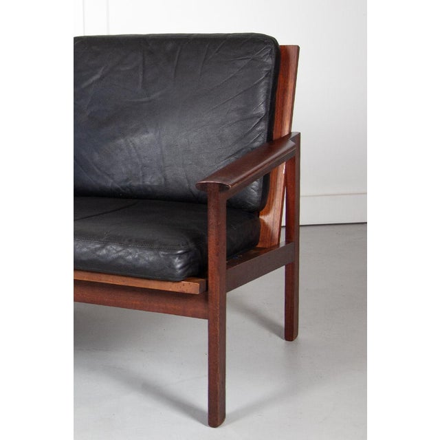 1960s Danish Black Leather 3-Seater Sofa attributed to Illum Wikkelsø for Niels Eilersen, 1960s For Sale - Image 5 of 6