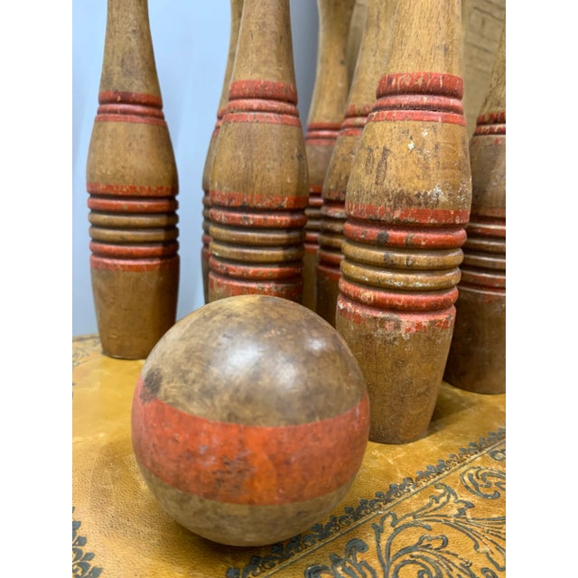 Set of 10 Carved Wooden Pins with 2 Game Balls