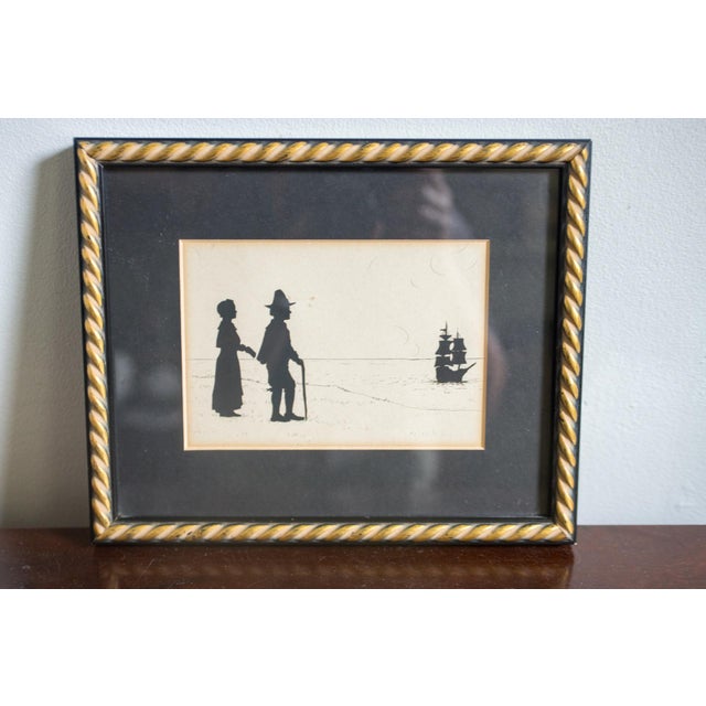 Antique Pilgrim Silhouette C. 1920 Framed Cut Paper & Ink Art, Signed Provenance Judge Charles Barker Wheeler, New York Supreme Court For Sale - Image 4 of 11
