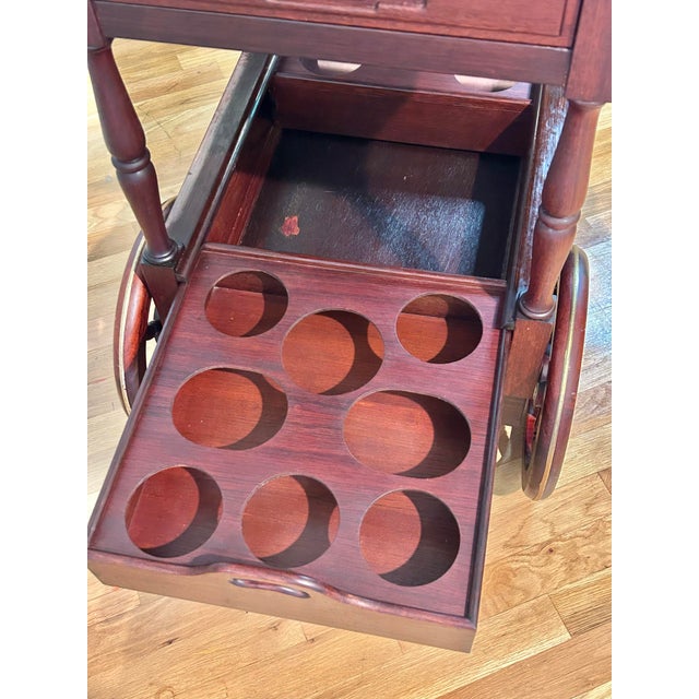 Wood Vintage Rosewood Chinoiserie Rolling Tea or Bar Cart For Sale - Image 7 of 11
