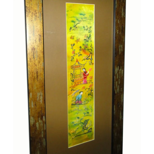 1990s Vintage Hand Embroidered Framed Textile For Sale - Image 5 of 6