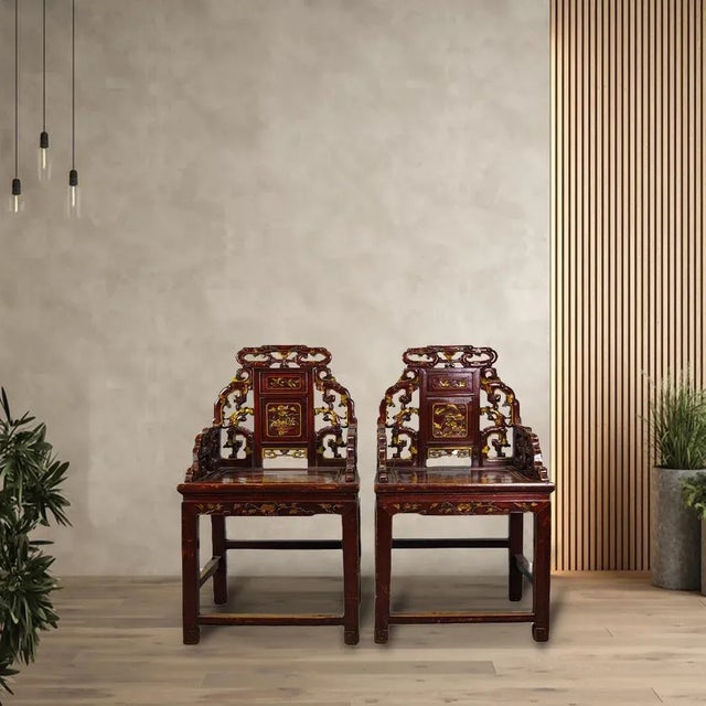 Chinese Pair Antique Chinese Taishi Chairs 2 For Sale - Image 3 of 12