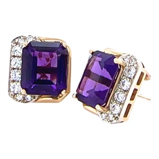 14ct Yellow and White Gold Amethyst and Diamond Earrings, A Pair For Sale