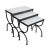 Outdoor white mosaic nesting tables with black iron base. Set of three. Small imperfections are to be expected due to...