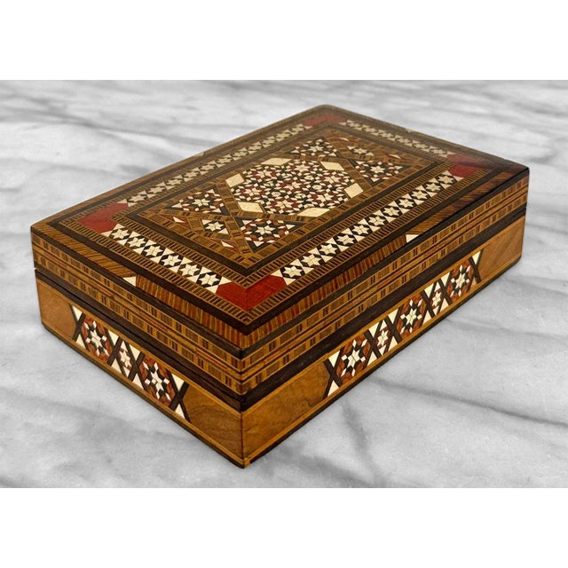 Traditional Vintage Moorish Marquetry Inlaid Storage Dresser Box For Sale - Image 3 of 10