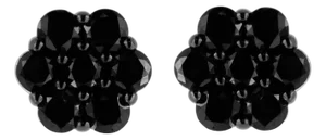 .925 Sterling Silver 2.0 Cttw Prong Set Round-Cut Treated Black Diamond Floral Cluster Stud Earrings, A Pair