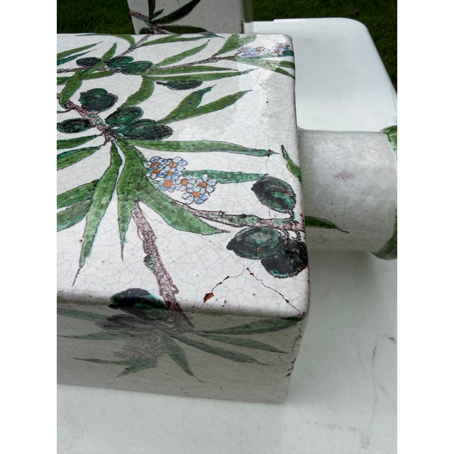 Antique Hand-Painted Olive Motif Crackle Glazed Pottery Vessels, Pair For Sale - Image 14 of 14