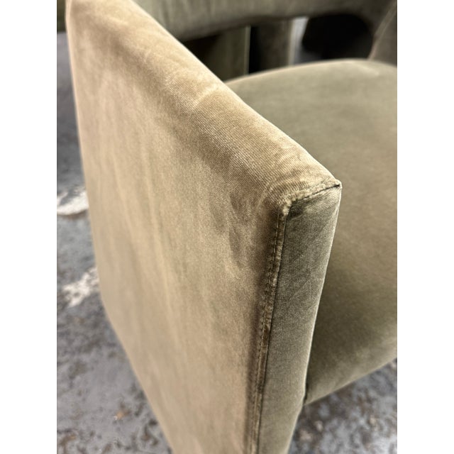 Caleb Zipperer for Cb2 Foley Olive Green Velvet Dining Armchairs, Set of Four For Sale - Image 9 of 12